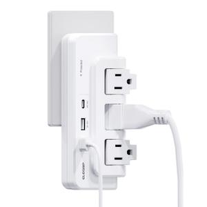 2 x ELEGRP Outlet Extender with 3 Rotating Surge Protector Outlets, Multi Plug Outlet Adapter with 3 USB Ports, Power Strip with Spaced Outlet Splitter for Home, Office, Travel, ETL Listed, White, 1 Pack