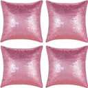 Pink Sequin Pillow Covers Square Glitter Pillow Cases Decorative Sparkling Throw Pillow Covers Cushion Case for Bed Sofa Bedroom Living Room Valentine's Day Wedding Home Decor (18"x18",4 Pack)