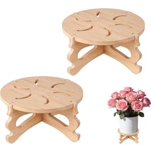 2 PCS Small Plant Stands Indoor, Round Bamboo & Wood Plant Holder Outdoor Flower Pot Stand, Wooden Display Flower Support Pedestal Board Accessories Plant Tables, Suitable for up to 4 inches