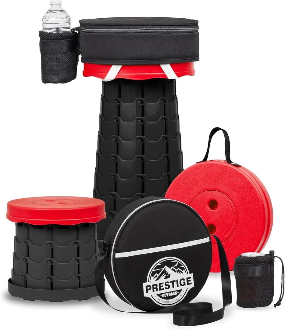 Collapsible Stool with Cushioned Carry Case, 400lbs Max Weight, Lightweight Portable Retractable Foldable Telescoping Camping Stool for Adults Outdoor Fishing Hiking Travel BBQ (Red)