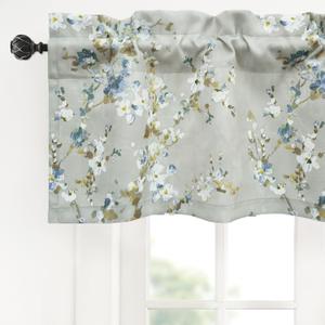DriftAway Mackenzie Abstract Floral Pattern Window Treatment Valance Rod Pocket 52 Inch by 14 Inch Plus 2 Inch Header Blue Gray