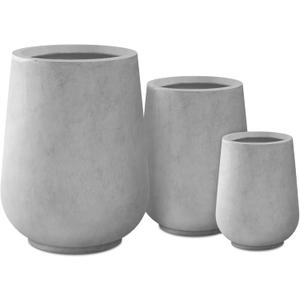 Kante 28",21",14" H Round Natural Concrete Tall Planters (Set of 3), Indoor Large Planter Pots Containers for Patio, Balcony, Backyard, Living Room, 28", 21" and 14"H
