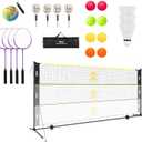 NQV Pickleball Set with Net-10FT Half Court Size Pickleball Net+Wood Pickleball Paddles+Pickle Balls+Ball Retrievers+Pickleball Court Marking Kit, Portable Driveway Outdoor Indoor for Beginners Pros