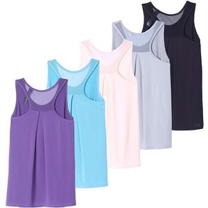 Real Essentials 5 Pack: Women's Racerback Workout Tank Top Mesh Back Dry-Fit Sleeveless Running Gym (Available in Plus Size) Small