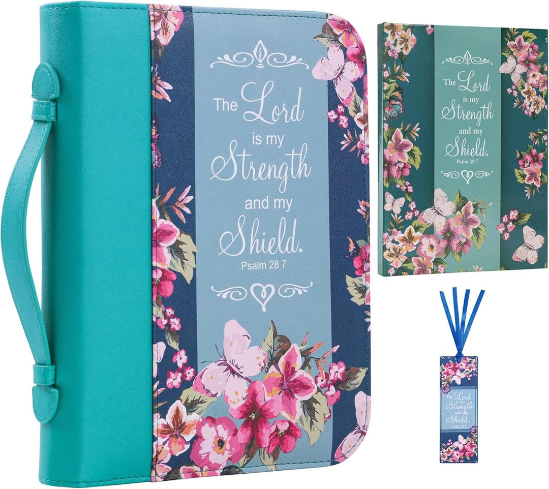 Faithful Hers Bible Cover Case for Women 3pcs Bible Bag Set with Notebook and Bookmark Woman PU Leather Book Carrying Case for Lady Bible Case Christian Gifts for Christmas Thanksgiving Day