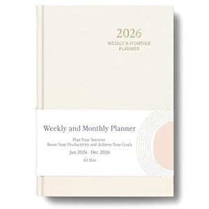 2026 Planner - Weekly and Monthly Planner, January 2026 - December 2026, Linen Hardcover, 2026 Calendar Planner Book with Tabs, Aesthetic, Perfect for Office Home School Supplies (Beige, A5)