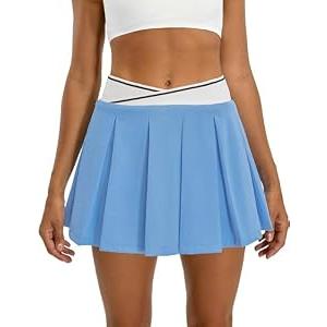 BMJL Womens Tennis Skirt Blue Pleated Golf Mini Skorts Summer High Waisted Workout Athletic Shorts Pockets(S, Blue)
