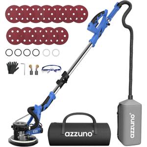 AZZUNO Drywall Sander, 12A Popcorn Ceiling Removal Tool, 5-Speed 800-1900RPM Drywall Sander with Vacuum Dust Collector, LED Light & 12pcs Discs, Foldable/Extendable Handle (Sky Blue)