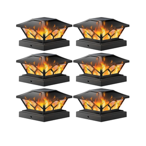 LETMY 6 Pack Solar Flame Post Cap Lights Outdoor-Flickering Flame & Warm Light Modes, Waterproof Fence Post Solar Lights Outdoor for Garden Yard Fence Deck, Fits 4x4, 4.5x4.5 or 5x5 Vinyl/Wooden Posts