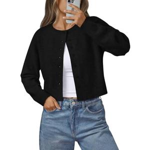 LILLUSORY Womens Cropped Cardigan Sweaters Lightweight Crop Knit Y2k Outfits Fashion Button Up Clothes, Size L