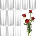 Glass Cylinder Vases, 8 Inches Glass Vases for Centerpieces 12 Pack, Hurricane Glass Candle Holders, Clear Vases for Centerpieces, Glass Vases for Flowers, Weddings, Floating Candles, Tables