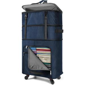Expandable Luggage Collapsible Suitcase with Wheels Large Foldable Travel Bag Rolling Duffle Bag for Men Women, Dark Blue