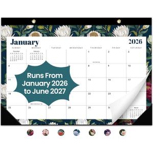 Desk Calendar 2026, 18 Months Calendar Runs from January 2026 to June 2027 - Large 17" x 12" Desktop/Wall Monthly Calendar for Home School, or Office - Floral Luxe