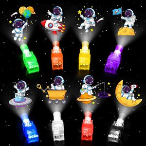 24 Pcs Finger Lights Space Theme Party Favors Decorations, Glow in the Dark Light Up Party Supplies Astronaut Toys Gift Bulk for Kids 3 4 5 8 Boys Girls Birthday Goodie Bag Stuffers Classroom