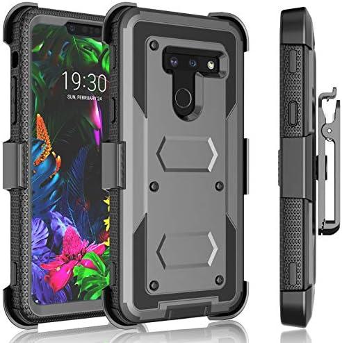 Tekcoo Holster Clip Case for LG G8 / LG G8 ThinQ, [Tshell] Shock Absorbing [Built-in Screen] Secure Swivel Locking Belt Defender Full Body Kickstand Carrying Sturdy Phone Cases Cover [Gray]