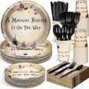 Dandat 350 Pcs Baby Shower Plates Set Baby Shower Party Supplies Serves 50 Tableware Sets Include Plates Napkin Cup Forks Knives Spoons Disposable Dinnerware(Magical Wizard,Black)
