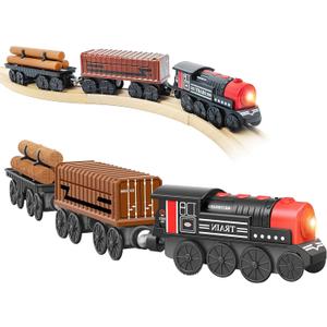 Motorized Train for Wooden Track, 3Pcs Train Toy Set for 3 4 5+Years Old Boy Girl Toddlers, Battery Powered Train Compatible with Thomas & Friends, Brio and Chuggington