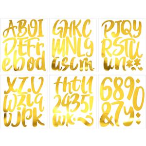 Outus 576 Pieces 8 Sheets Letters Stickers Self Adhesive Vinyl Letter Alphabet Number Stickers Mailbox Numbers Sticker, Decals for Classroom Decor, Sign, Door (Gold)