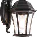 Dusk to Dawn Outdoor Wall Light Fixture 18 High Antique Bronze Porch Light with Wall Mount, Vintage Waterproof Wall Sconce with Clear Seeded Glass, 1 Pack, LMMS3601-DNS