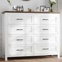 8 Drawer Dresser for Bedroom with Deep Drawers, Large Wooden Double Farmhouse Dresser Chest of Drawers for Living Room, Hallway, Entrywa  White & Brown