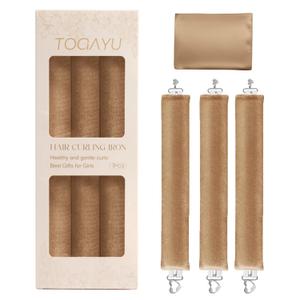 Heatless Curls Overnight Set - Jumbo Overnight Hair Curlers to Sleep In, Soft Velvet Hair Rollers for Women, No Damage Curls Styling Tools 3pcs (Kahki)