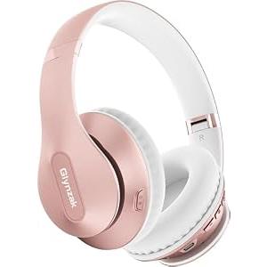 Glynzak Wireless Bluetooth Headphones Over Ear 65H Playtime HiFi Stereo Headset with Microphone and 6EQ Modes Foldable Bluetooth V6.0 Headphones for Travel Smartphone Computer Laptop Rose Gold