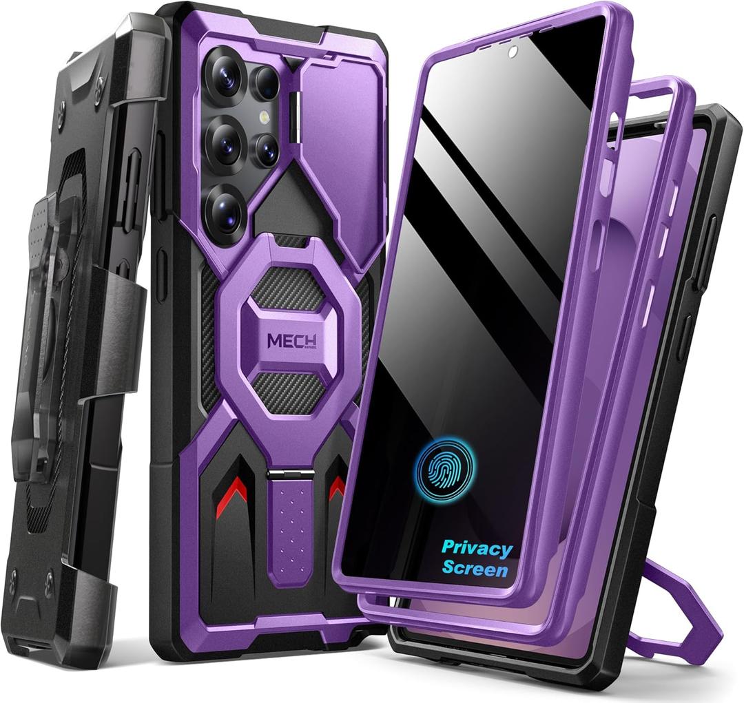 TONGATE Magnetic Stand for Samsung Galaxy S25 Ultra Case with Privacy Screen Protector, [Compatible with Magsafe] [Military Drop Protection] S25 Ultra Case with Camera Cover & Belt Clip, Purple Privacy