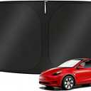 KUST Windshield Sun Shade for 2017-2026 Tesla Model Y/Model 3 Sunshade Accessories (Fit 2025-2026 Model Y Juniper / 2024 Model 3 Highland) Upgraded Foldable Sunshade, Blocks UV Rays Keep Car Cool