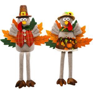 Thanksgiving Turkey Decorations Indoor, Stuffed Turkey Animal Plush Couple, Fall Harvest Home Kitchen Decor, Thanksgiving Tabletop Centerpieces Decorations for Home