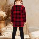 WDIRARA Toddler Girl's 3 Pieces Plaid Open Front Top and and Cami and Leggings Set Black and Red 5Y