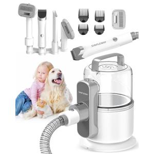 Dog Vacuum Grooming Kit for Shedding: Professional Hair Clippers Pet Groomer - Strong Suction Cleaner Deshedding Tool Fur Brush Attachment Trimmer for Home Cat (Pale White)