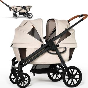 Wagon Stroller for 2 Kids, All-Terrain with Removable UV-Protection Canopy, Adjustable Push/Pull Handle, Snack Tray & Cup Holders, Perfect for Baby 