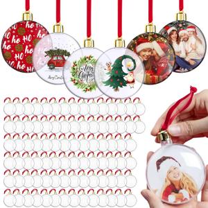 Yulejo 90 Pcs Christmas Photo Ornament Ball Clear Picture Holder Plastic Hanging Christmas Photo Frame Ornaments DIY Personalized Family Picture Baubles for Xmas Tree Decoration