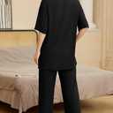 PrinStory Women's Pajamas Sets 2 Piece Lounge Set Short Sleeve Tops and Long Pants Soft Pjs Loungewear with Pockets (Black, XXL)