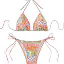 ZAFUL Triangle Bikini for Women 2 Piece Halter Bikini Sets Sexy High Cut Bathing Suit Side Tie Swimsuits (Small, 1-tribal Orange)