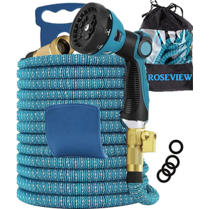 75 ft Expandable Garden Hose - All New 2026 Retractable Water Hose with 3/4" Solid Brass Fittings, Extra Strength Fabric - Flexible Expanding Hose with 10 Pattern Spray Nozzle