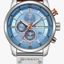 MASTOP Men Chronograph Sport Watches Brown Leather Strap Quartz Watch Business Casual Wrist Watch for Men