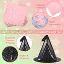 Yungyan 250 Pcs Christmas Pink and Green Tableware for 50 Guests Witch and Princess Party Supplies Set Includes Witch Hat Plates, Bow Napkins, Forks, Cups, Straws Disposable Party Decor for Birthday