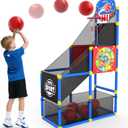 EagleStone 2-in-1 Kids Arcade Basketball Hoop with Dart Board,4 Balls Adjustable Height Basketball Toy Indoor Outdoor Carnival Games Gift for Boys Girls Toddlers Ages 3-8 Years Old,Pump Included