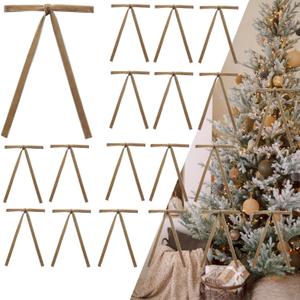 50pcs Khaki Velvet Bows for Christmas Tree - 5x7 Inch Pre-Tied Holiday Bows for Tree,Wreath,Gift Wrapping & Decor (3/8"Width)