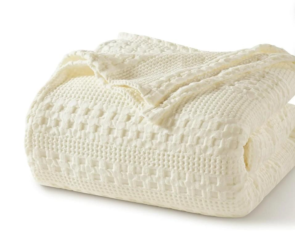 PHF 100% Cotton Waffle Weave Blanket Twin Size for Bed, Soft Lightweight & Breathable, All-Season Comfort, Luxury Aesthetic Woven Bedding for Home Decor, 66"x90", Cannoli Cream