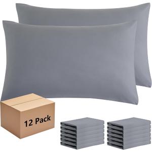 Pillowcases King 12 Pack, 20x36 Pillow Cases with Envelope Closure, Soft Plain Brushed Microfiber Covers Breathable Wrinkle-Resistant, Gray