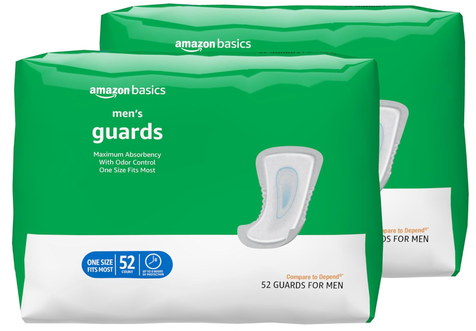 Amazon Basics Men's Incontinence Guards, Maximum Absorbency, 104 Count, (2 Packs of 52)