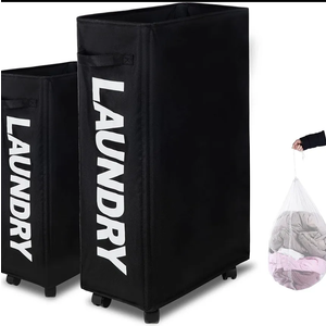 Caroeas Laundry Basket Slim Plus 27.5”,Black Laundry Basket with Wheels, Laundry Hamper with Removable Wash Bag Waterproof Clothes hamper Fabric baskets for laundry Caroeas Laundry Basket Slim Plus 27.5”,Black Laundry Basket with Wheels, Laundry Hamper with Removable Wash Bag Waterproof Clothes hamper Fabric baskets for laundry