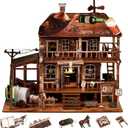 Cowboy Saloon Miniature Kit - DIY Miniature House Kit for Adults, Teens, Dollhouse Booknook Bookshelf Insert Decor with LED Light, 3D Wooden Puzzle Gifts for Family, Friends
