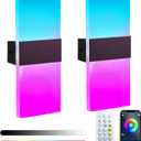 RGB Wall Sconces Set of 2, Modern 16 Million Colors Wall Lights, Dimmable Wall Mounted LED Scones, Color Changing Night Lights with Remote/APP Control for Bedroom Besides/Stairs/Hotel/Porch
