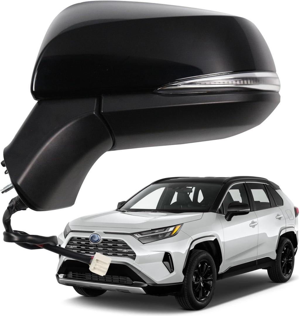 Marretoo for Toyota RAV4 Side Mirror Assembly Passenger Side 2019 2020 2021 2022 2023 2024|Power|Heated|Turn Signal|BSM (Blind Spot Monitoring) | Replaces TO1321384,TO1321388| Black (RH)