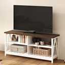 ChooChoo Farmhouse TV Stand for TVs up to 60 Inch, Modern Entertainment Center with 4 Open Shelves & Built-in Cable Holes, Media TV Console for Living Room, Bedroom, White, 53.9 in