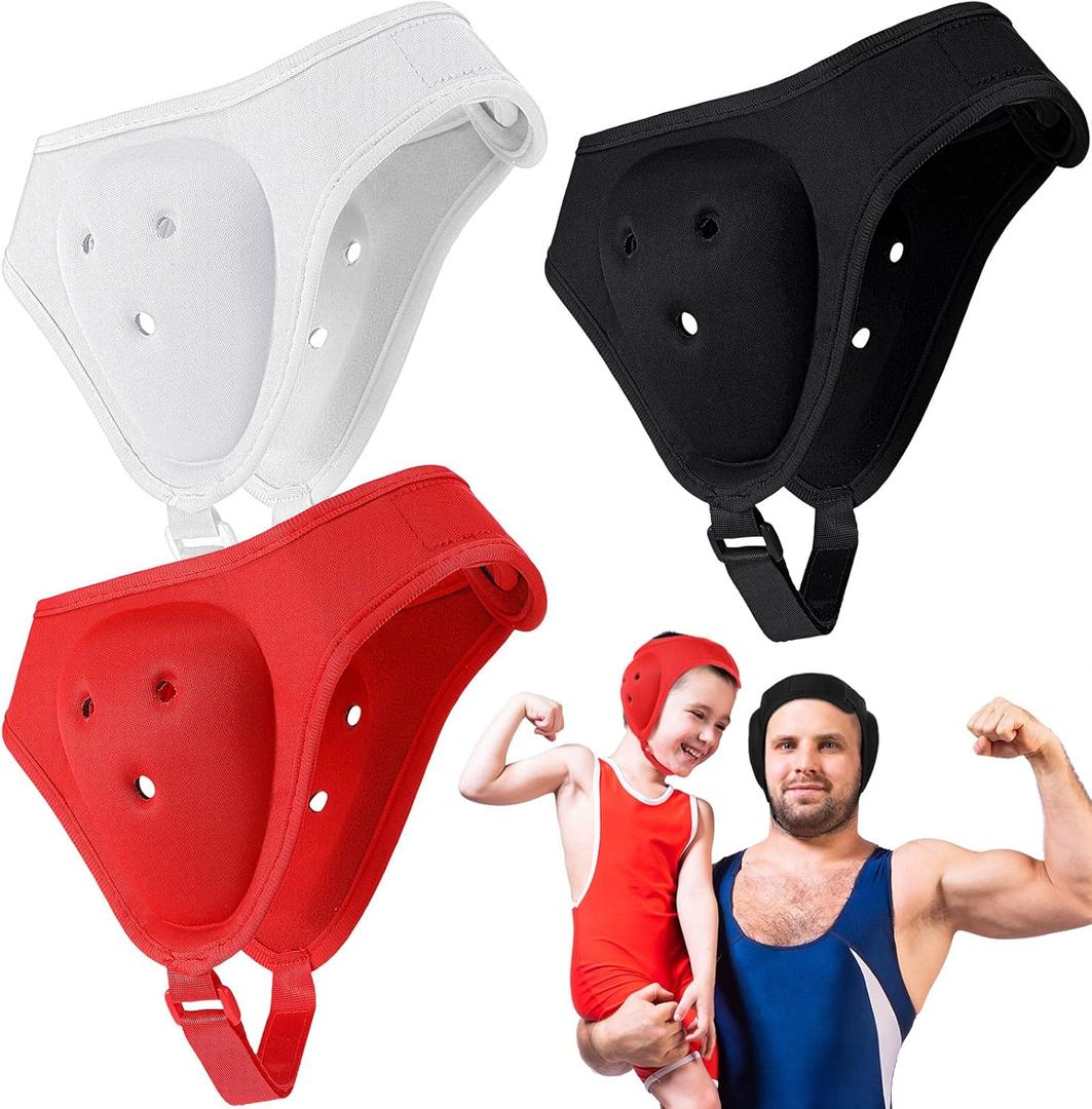 Hoteam 3 Pcs Wrestling Soft Ear Guard Grappling Headgear Kids Wrestling Gear Protective Headgear for Kids Youth Adults Boys Girls MMA BJJ Jiu Jitsu, 3 Colors