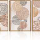 BINCUE Mid Century Modern Wall Art Decor, Boho Geometric Minimalist Wall Art with Framed Abstract Farmhouse Canvas Bohemian Wall Hanging Painting Decor 16x24 Inch 3 Pieces